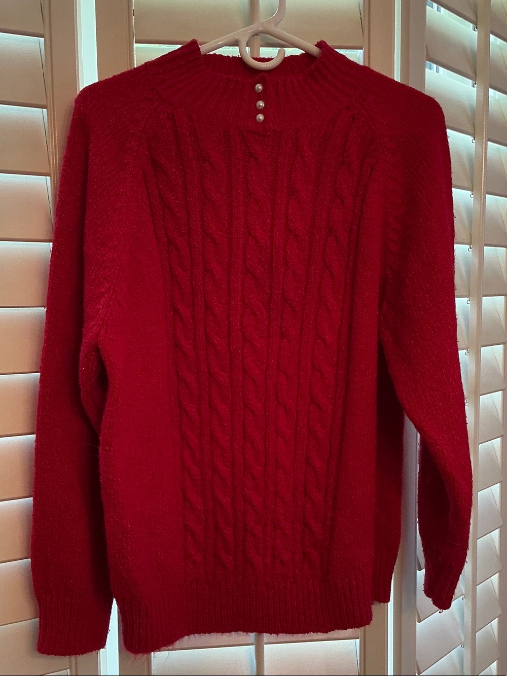 Karen Scott Red Cable-Knit Sweater with Pearl Accents